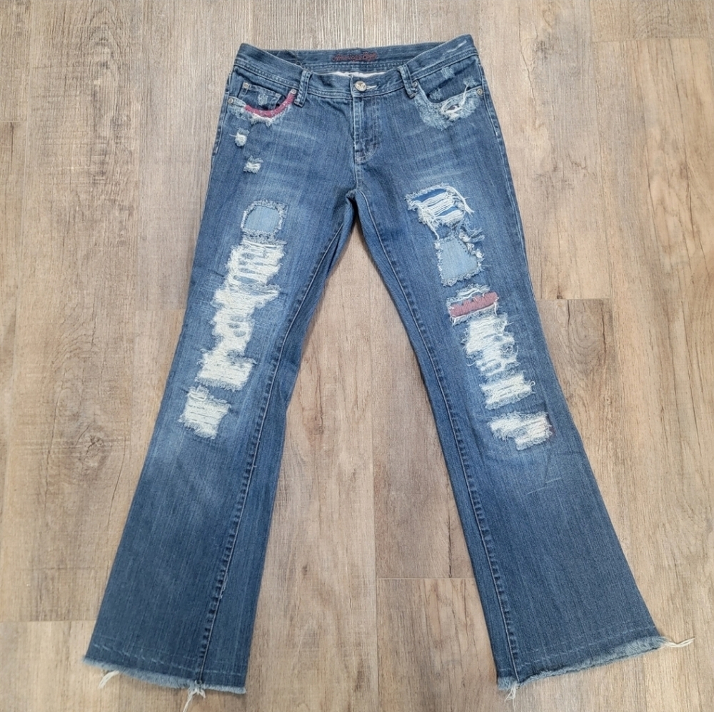 American Eagle Outfitters AEO Hipster Skinny Flare Jeans Patchwork Vintage Sz 8